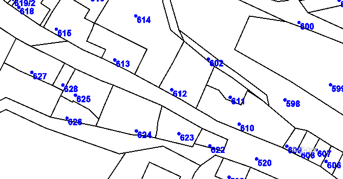 Parcela st. 612 v KÚ Mimoň, Katastrální mapa
