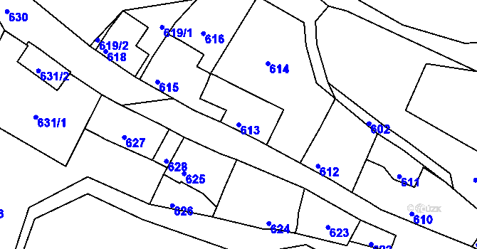 Parcela st. 613 v KÚ Mimoň, Katastrální mapa
