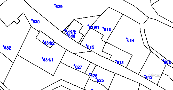 Parcela st. 615 v KÚ Mimoň, Katastrální mapa