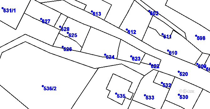 Parcela st. 624 v KÚ Mimoň, Katastrální mapa