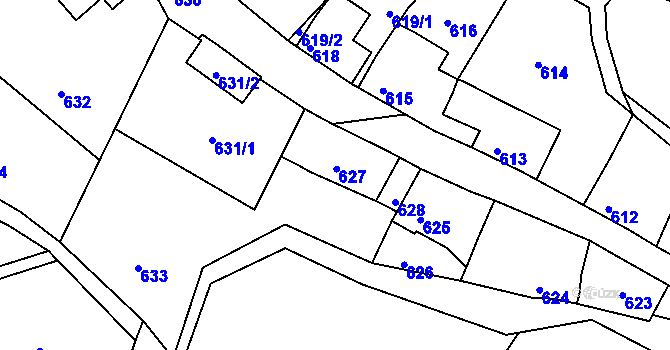 Parcela st. 627 v KÚ Mimoň, Katastrální mapa