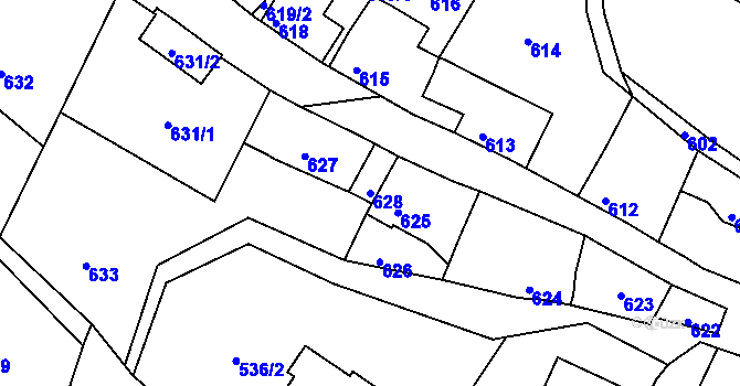 Parcela st. 628 v KÚ Mimoň, Katastrální mapa