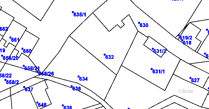 Parcela st. 632 v KÚ Mimoň, Katastrální mapa