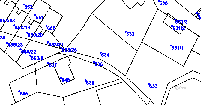 Parcela st. 634 v KÚ Mimoň, Katastrální mapa