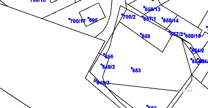 Parcela st. 656 v KÚ Mimoň, Katastrální mapa