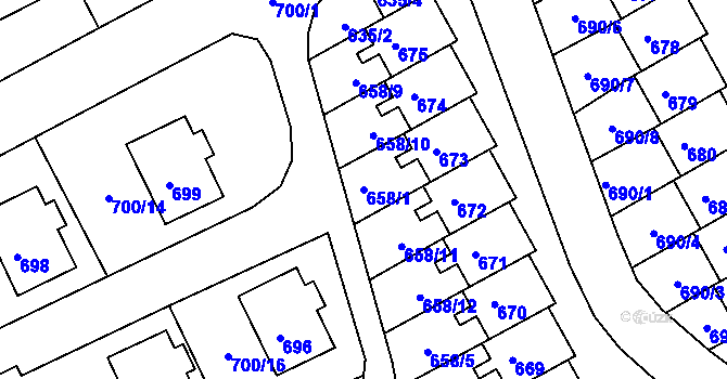 Parcela st. 658/1 v KÚ Mimoň, Katastrální mapa