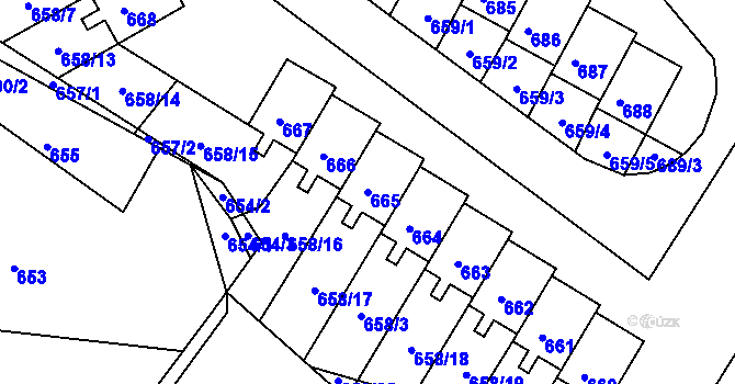 Parcela st. 665 v KÚ Mimoň, Katastrální mapa