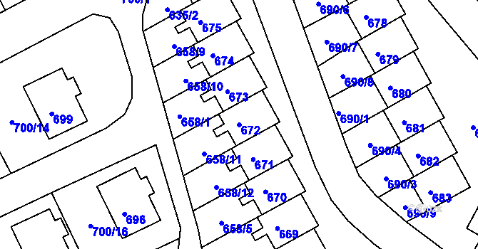 Parcela st. 672 v KÚ Mimoň, Katastrální mapa