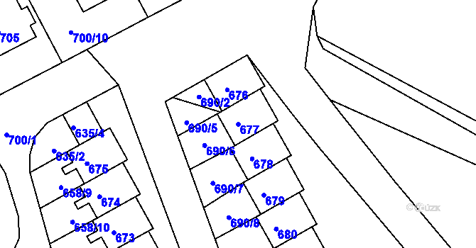 Parcela st. 677 v KÚ Mimoň, Katastrální mapa