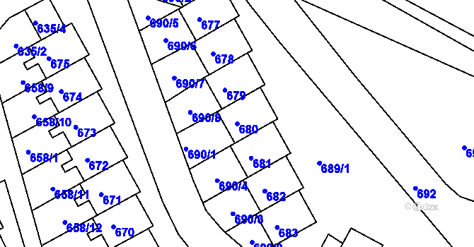 Parcela st. 680 v KÚ Mimoň, Katastrální mapa