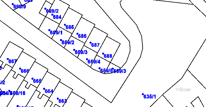 Parcela st. 688 v KÚ Mimoň, Katastrální mapa