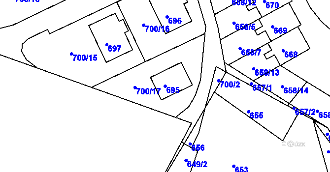 Parcela st. 695 v KÚ Mimoň, Katastrální mapa