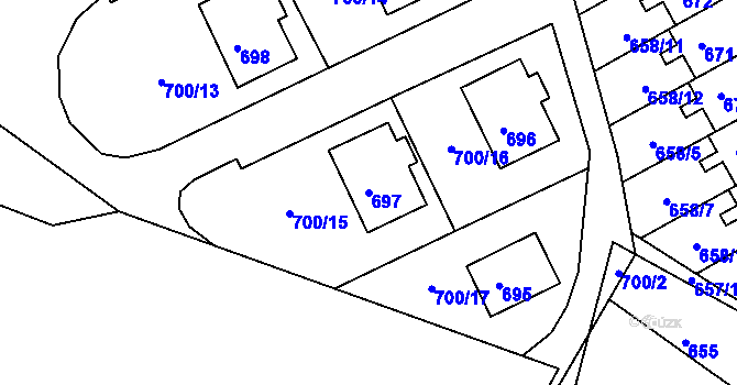 Parcela st. 697 v KÚ Mimoň, Katastrální mapa