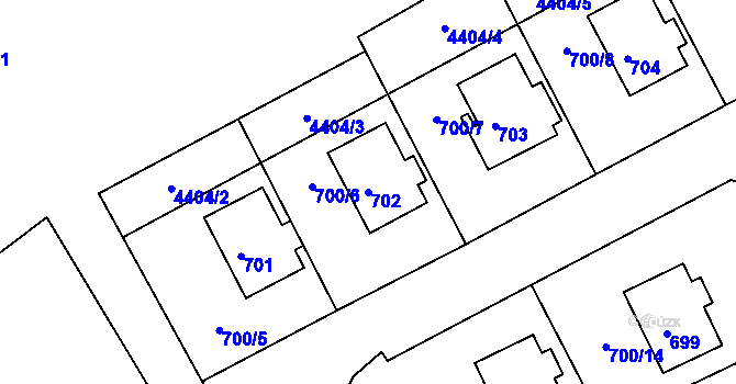 Parcela st. 702 v KÚ Mimoň, Katastrální mapa
