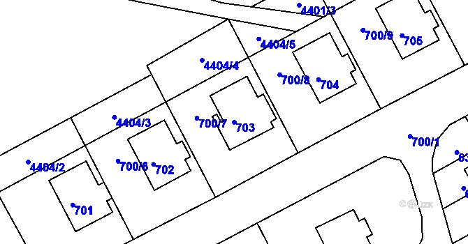Parcela st. 703 v KÚ Mimoň, Katastrální mapa