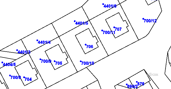 Parcela st. 706 v KÚ Mimoň, Katastrální mapa