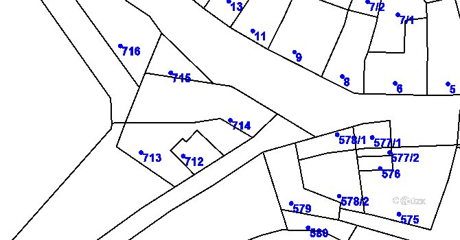 Parcela st. 714 v KÚ Mimoň, Katastrální mapa