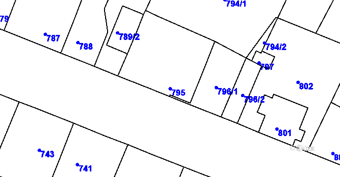 Parcela st. 795 v KÚ Mimoň, Katastrální mapa