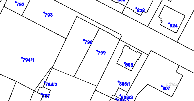 Parcela st. 799 v KÚ Mimoň, Katastrální mapa