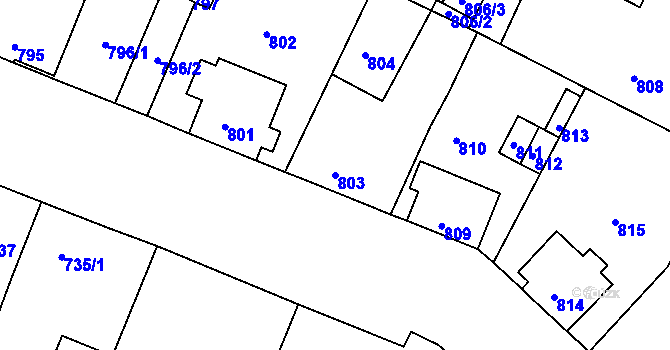 Parcela st. 803 v KÚ Mimoň, Katastrální mapa