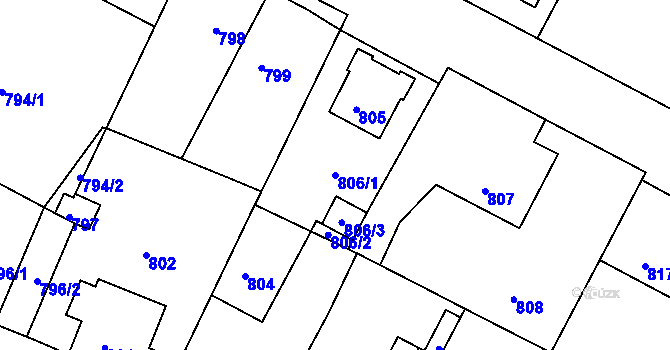 Parcela st. 806/1 v KÚ Mimoň, Katastrální mapa