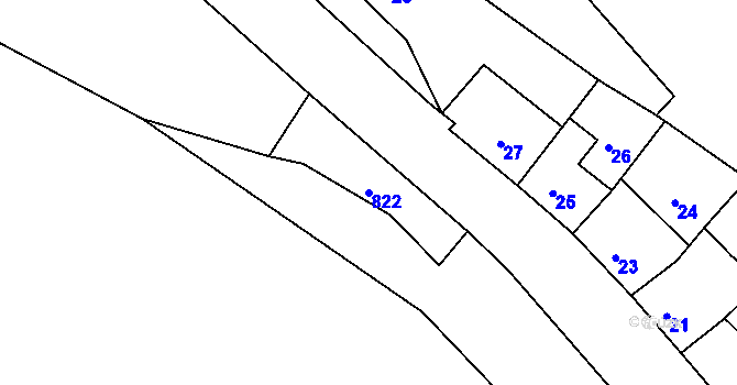 Parcela st. 822 v KÚ Mimoň, Katastrální mapa