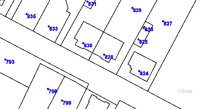 Parcela st. 828 v KÚ Mimoň, Katastrální mapa