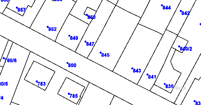 Parcela st. 845 v KÚ Mimoň, Katastrální mapa