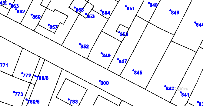 Parcela st. 849 v KÚ Mimoň, Katastrální mapa