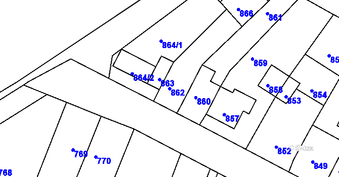 Parcela st. 862 v KÚ Mimoň, Katastrální mapa