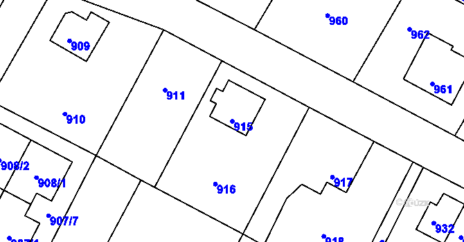 Parcela st. 915 v KÚ Mimoň, Katastrální mapa