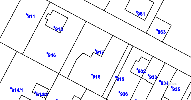 Parcela st. 917 v KÚ Mimoň, Katastrální mapa