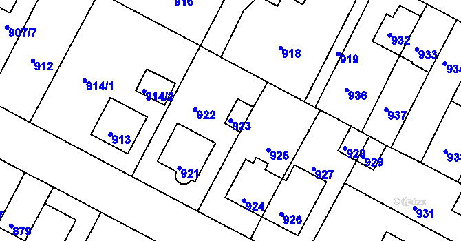 Parcela st. 923 v KÚ Mimoň, Katastrální mapa