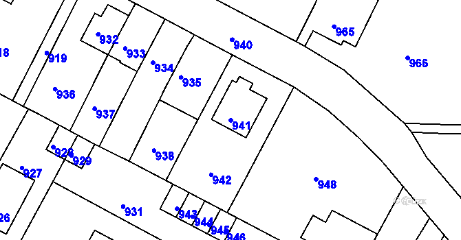 Parcela st. 941 v KÚ Mimoň, Katastrální mapa