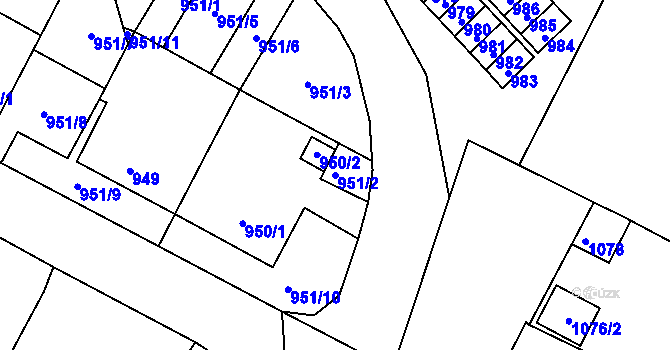 Parcela st. 951/2 v KÚ Mimoň, Katastrální mapa