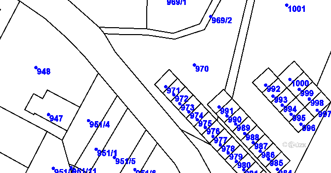 Parcela st. 971 v KÚ Mimoň, Katastrální mapa