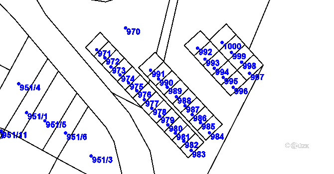 Parcela st. 989 v KÚ Mimoň, Katastrální mapa
