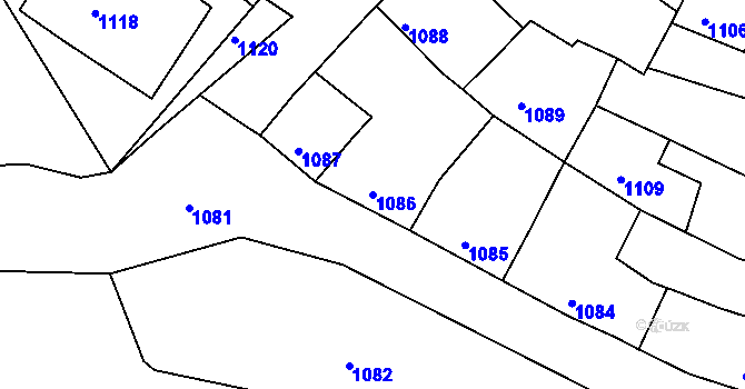 Parcela st. 1086 v KÚ Mimoň, Katastrální mapa