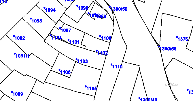 Parcela st. 1102 v KÚ Mimoň, Katastrální mapa