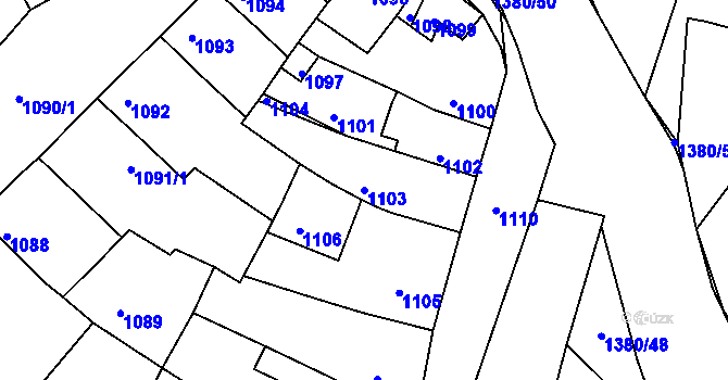 Parcela st. 1103 v KÚ Mimoň, Katastrální mapa