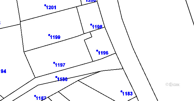 Parcela st. 1196 v KÚ Mimoň, Katastrální mapa