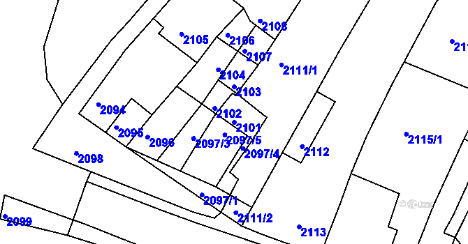 Parcela st. 2101 v KÚ Mimoň, Katastrální mapa