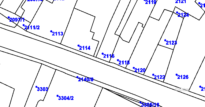 Parcela st. 2116 v KÚ Mimoň, Katastrální mapa