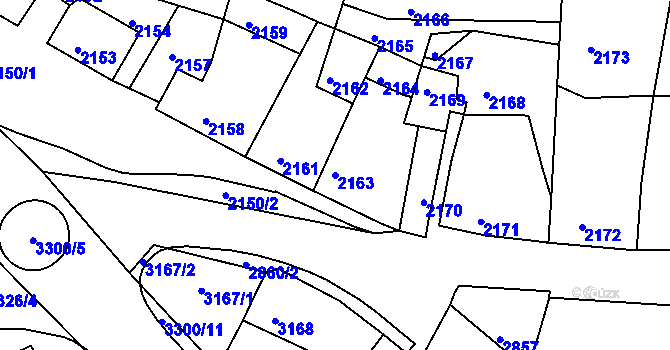 Parcela st. 2163 v KÚ Mimoň, Katastrální mapa