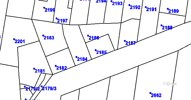 Parcela st. 2185 v KÚ Mimoň, Katastrální mapa