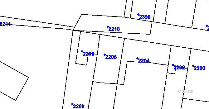 Parcela st. 2206 v KÚ Mimoň, Katastrální mapa