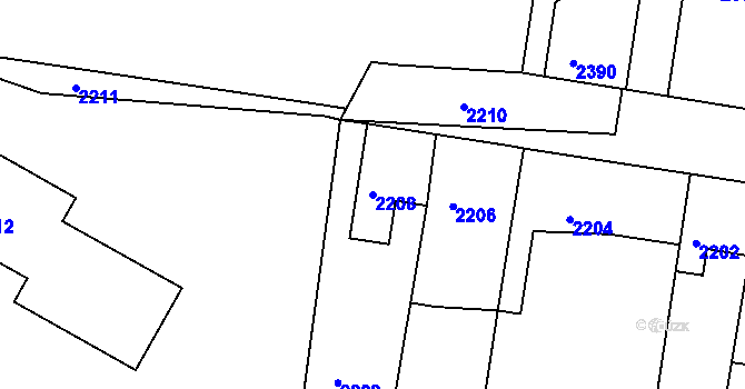 Parcela st. 2208 v KÚ Mimoň, Katastrální mapa