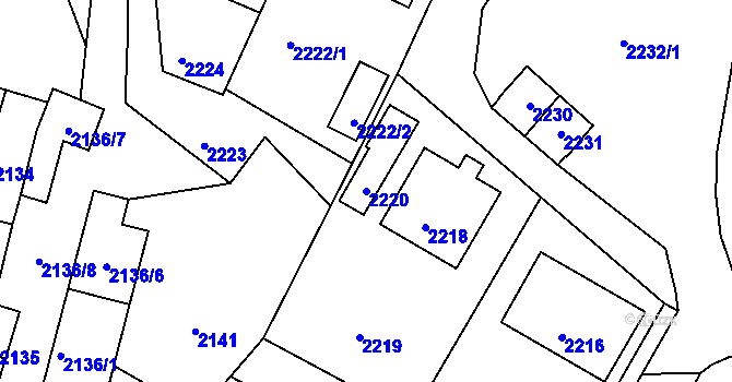 Parcela st. 2220 v KÚ Mimoň, Katastrální mapa