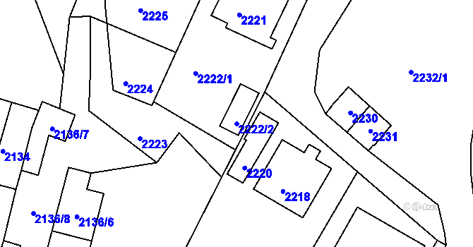 Parcela st. 2222/2 v KÚ Mimoň, Katastrální mapa