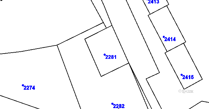 Parcela st. 2281 v KÚ Mimoň, Katastrální mapa